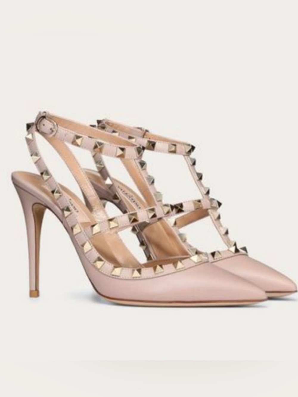 Valentino Garavani Leather Rockstud T-Strap Pointed Heels pumps
